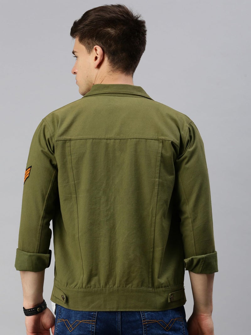 VOGATI Men's Denim Jacket kjt330vog-s_Olive_S - Image 5