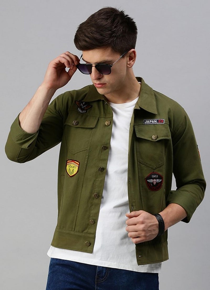 VOGATI Men's Denim Jacket kjt330vog-s_Olive_S - Image 2