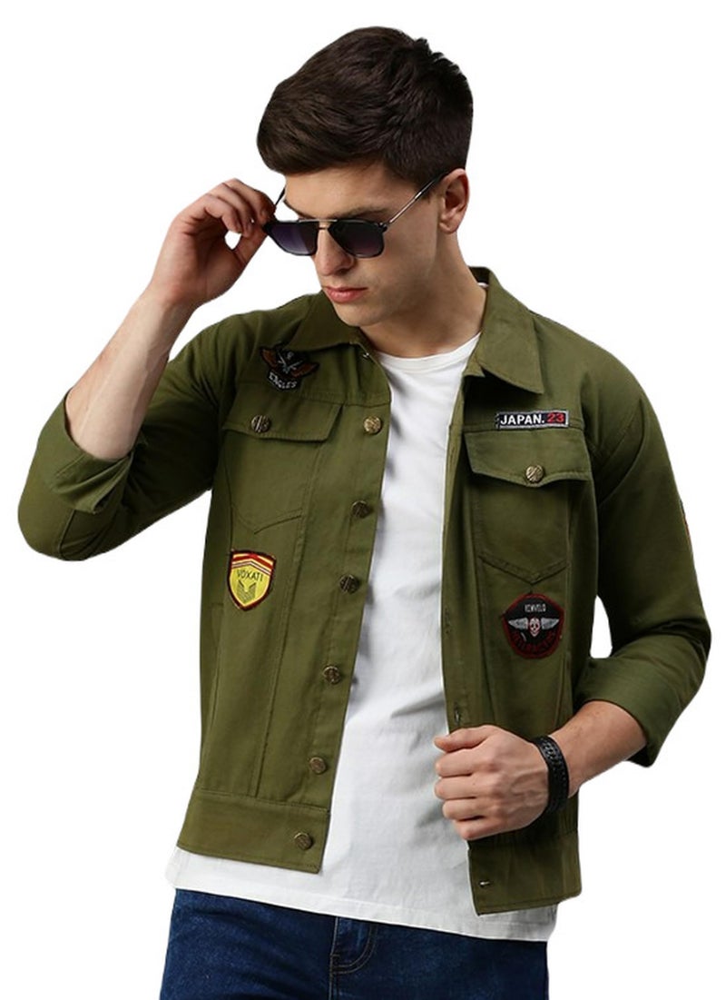 VOGATI Men's Denim Jacket kjt330vog-s_Olive_S - Image 1