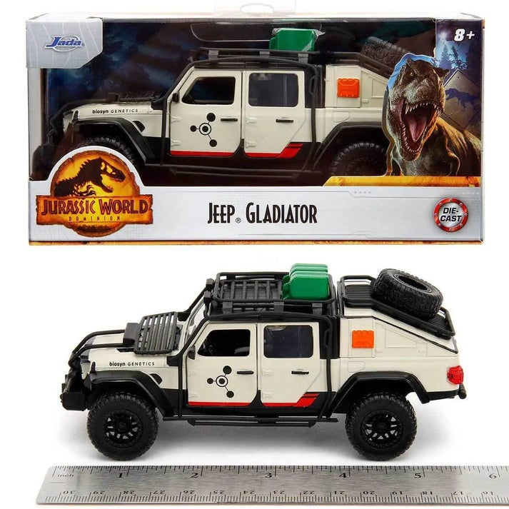 JADA Jurassic World Dominion Jeep Gladiator Die-Cast Collectible Model Car with Opening Doors, Freewheel Vehicle, 1:32 Scale, Multicolor - Image 1