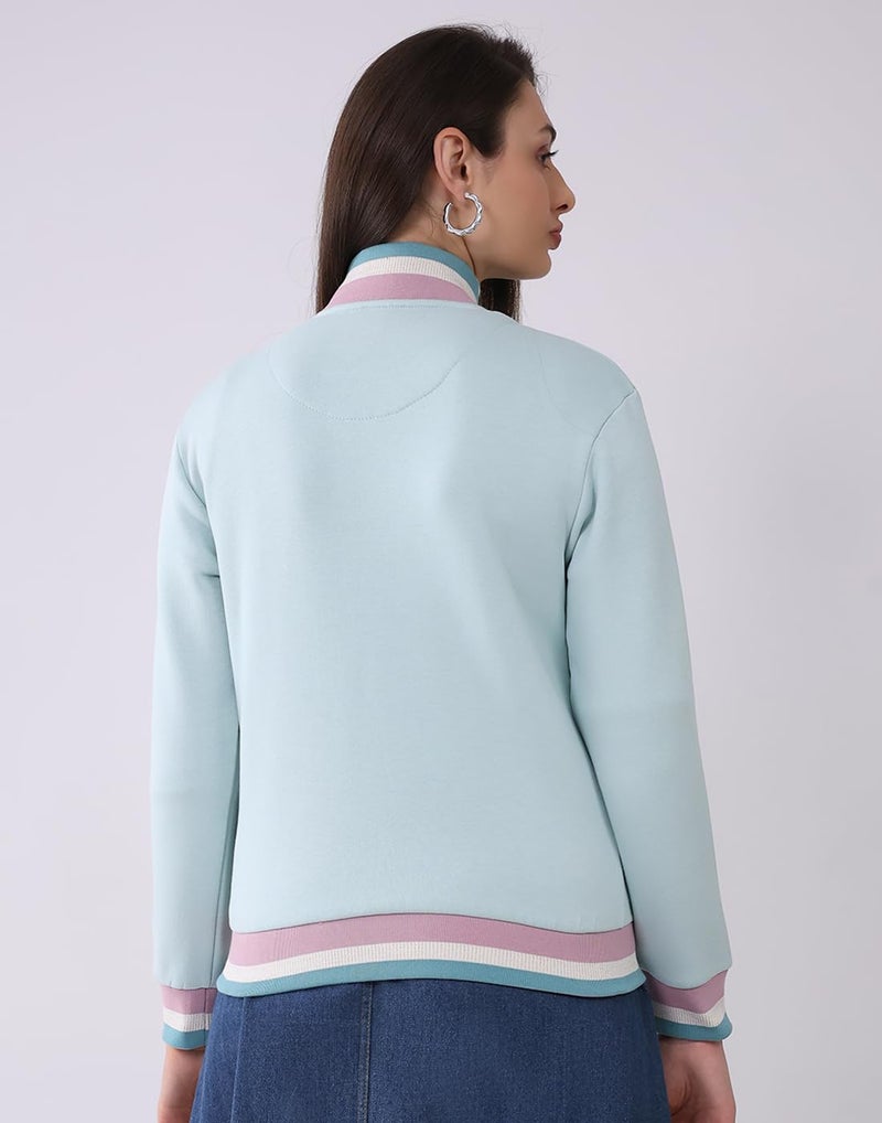 Monte Carlo Women’s Regular Fit Sweatshirt | Solid Pattern | Mock Neck | Full Sleeves | Zip Closure | Stylish Warm Winter Wear Sweatshirt for Women Blue XL (Pack of 1) - Image 4