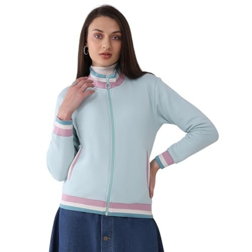 Monte Carlo Women’s Regular Fit Sweatshirt | Solid Pattern | Mock Neck | Full Sleeves | Zip Closure | Stylish Warm Winter Wear Sweatshirt for Women Blue XL (Pack of 1) - Image 1