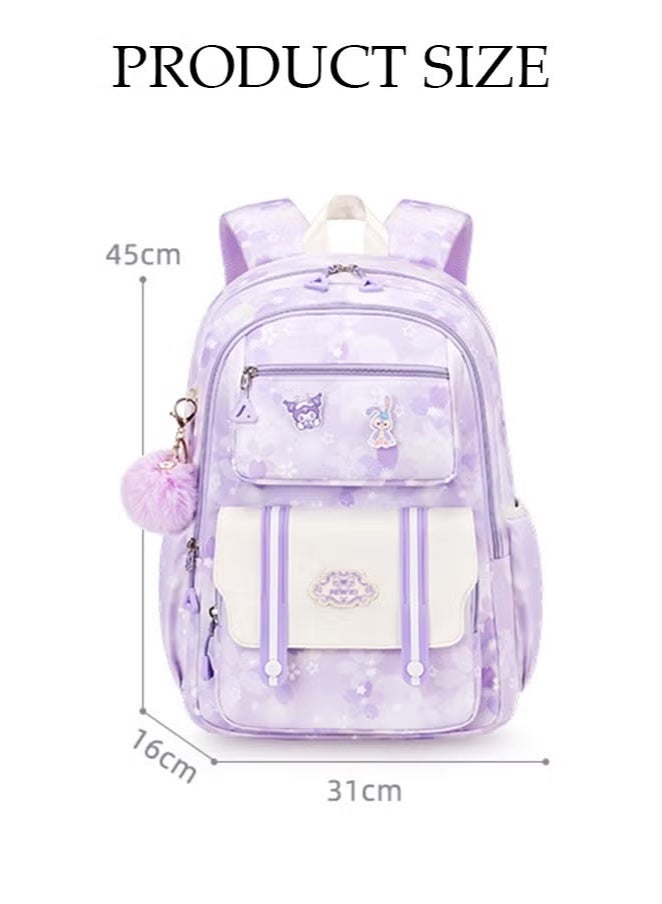 lebonaer Kids School Backpack, Large Capacity Backpack for Girls, Lightweight Schoolbag for Teen Girls Bookbag with Compartments Reflective Strip, Watrer Resistant Bookbag for Elementary Primary School - Image 3