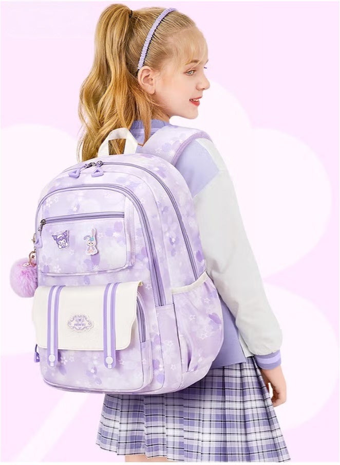 lebonaer Kids School Backpack, Large Capacity Backpack for Girls, Lightweight Schoolbag for Teen Girls Bookbag with Compartments Reflective Strip, Watrer Resistant Bookbag for Elementary Primary School - Image 2