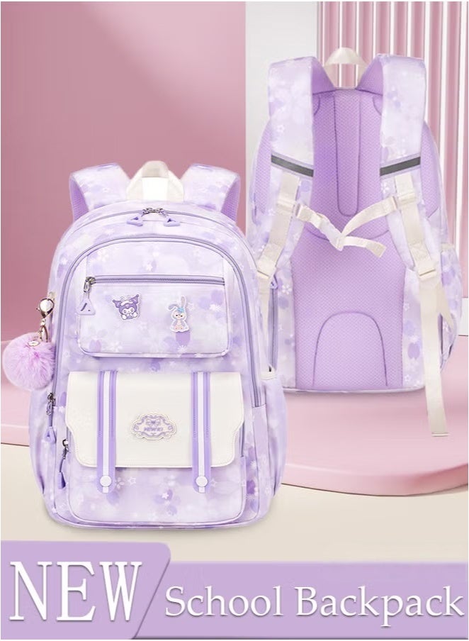 lebonaer Kids School Backpack, Large Capacity Backpack for Girls, Lightweight Schoolbag for Teen Girls Bookbag with Compartments Reflective Strip, Watrer Resistant Bookbag for Elementary Primary School - Image 1