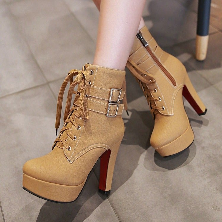 16-Year Winter Boots Size Women'S Boots High-Heeled Thick-Heeled Belt Buckle Boots Generation Hair - Image 2
