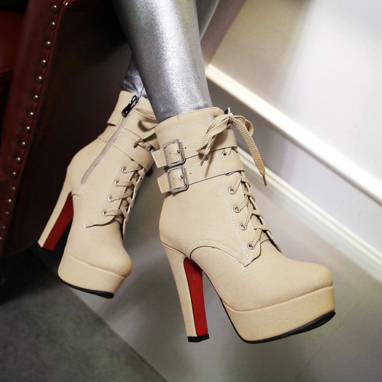 16-Year Winter Boots Size Women'S Boots High-Heeled Thick-Heeled Belt Buckle Boots Generation Hair - Image 3