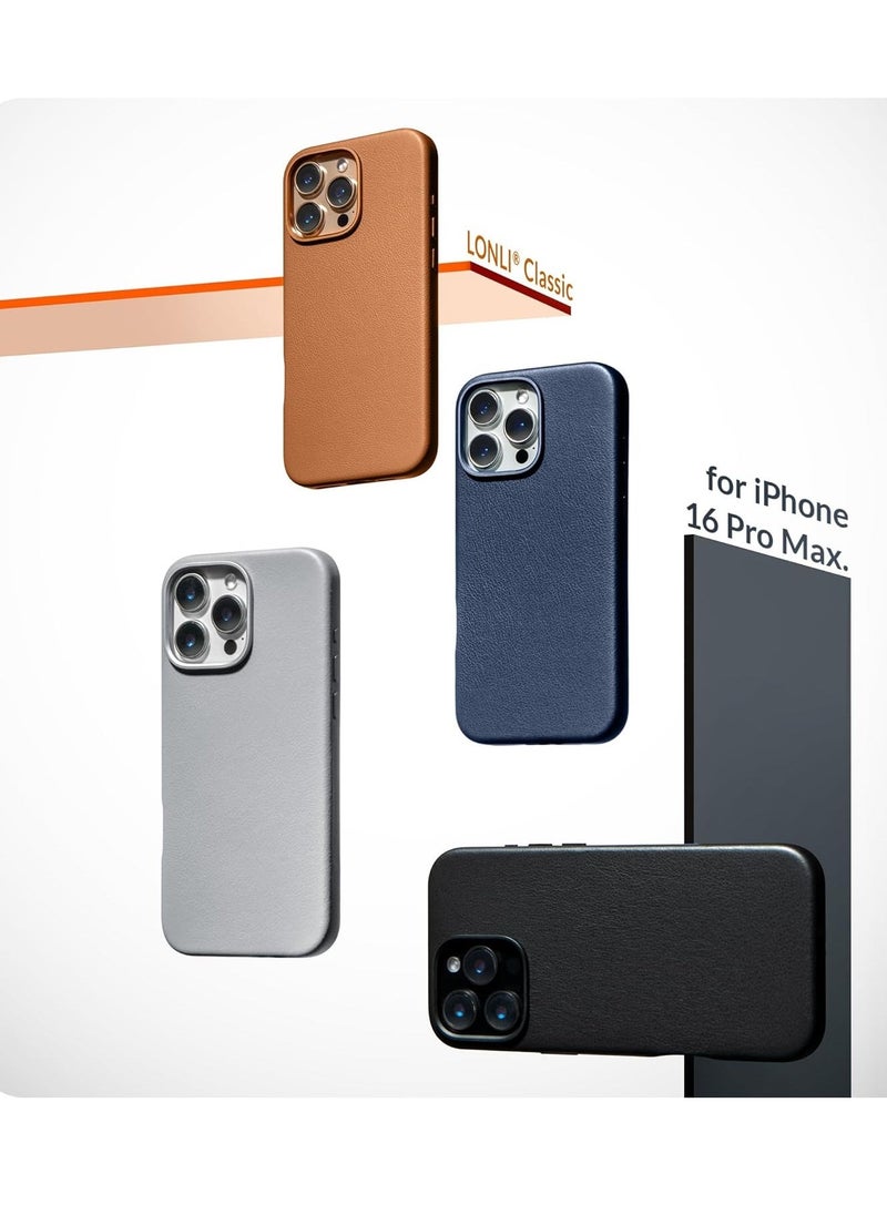 Sophisticated Gladius Grey Leather iPhone 16 Pro Max Case â€“ Softens with Use, MagSafe Compatible