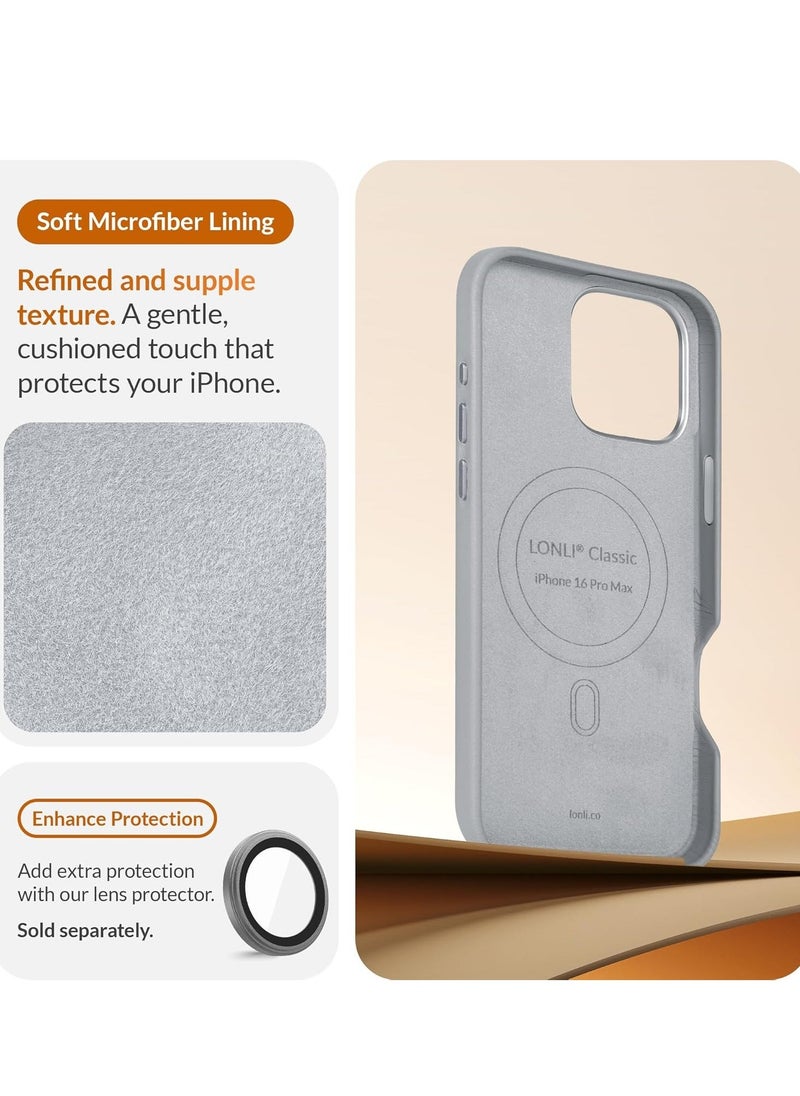Sophisticated Gladius Grey Leather iPhone 16 Pro Max Case â€“ Softens with Use, MagSafe Compatible