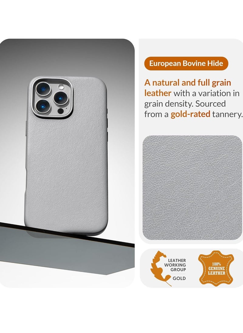 Sophisticated Gladius Grey Leather iPhone 16 Pro Max Case â€“ Softens with Use, MagSafe Compatible