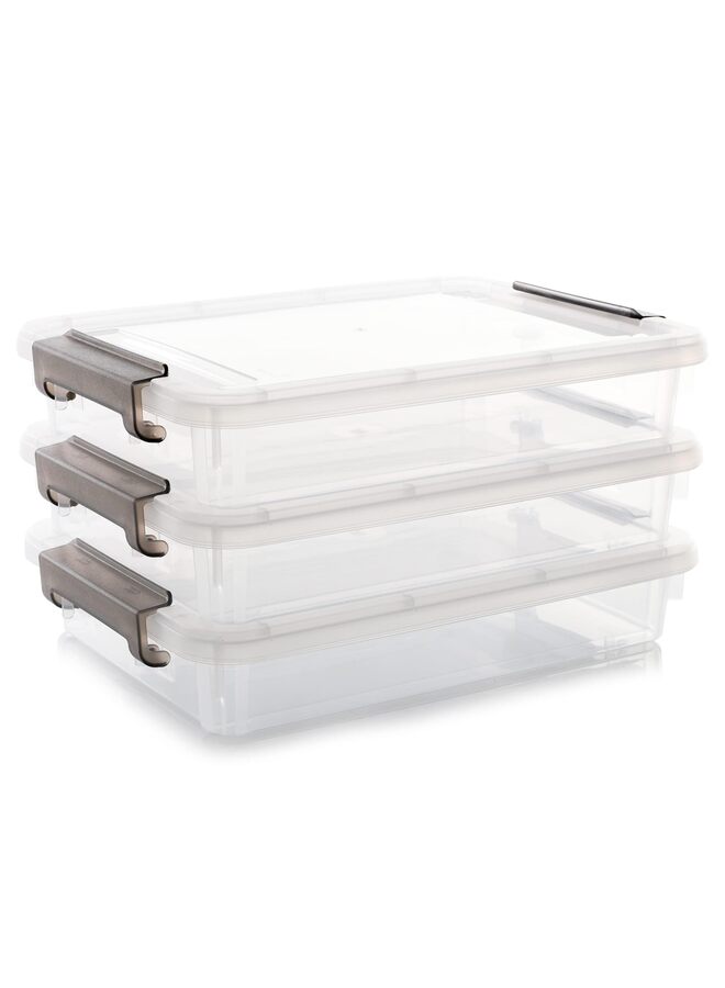 3 PCS Plastic Storage Bins with Latching Lids Portable Project Case Clear File Box Stackable Storage Containers for Organizing A4 Paper, Photo, Document, Scrapbook - Image 1