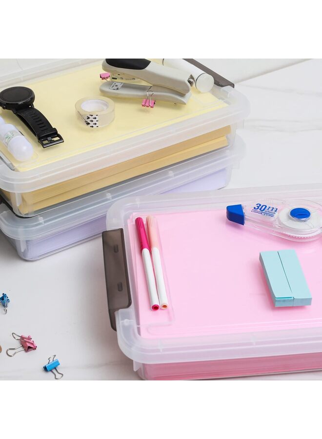 3 PCS Plastic Storage Bins with Latching Lids Portable Project Case Clear File Box Stackable Storage Containers for Organizing A4 Paper, Photo, Document, Scrapbook - Image 4
