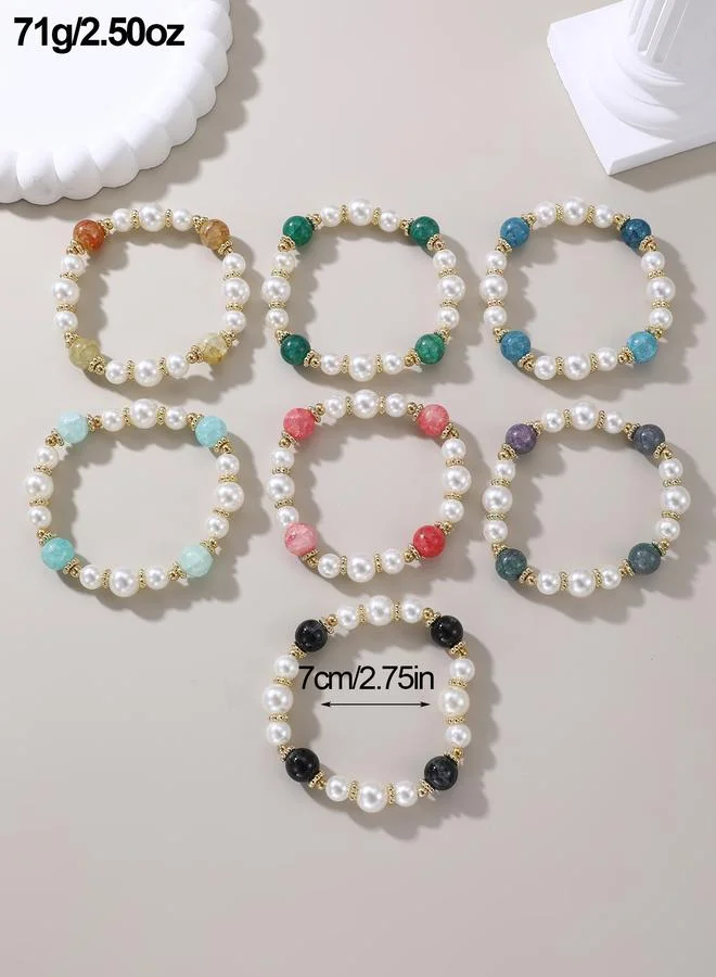 Take Two  Set of 7 - Faux Pearl Gemstone Bracelets for Women | Best Price UAE