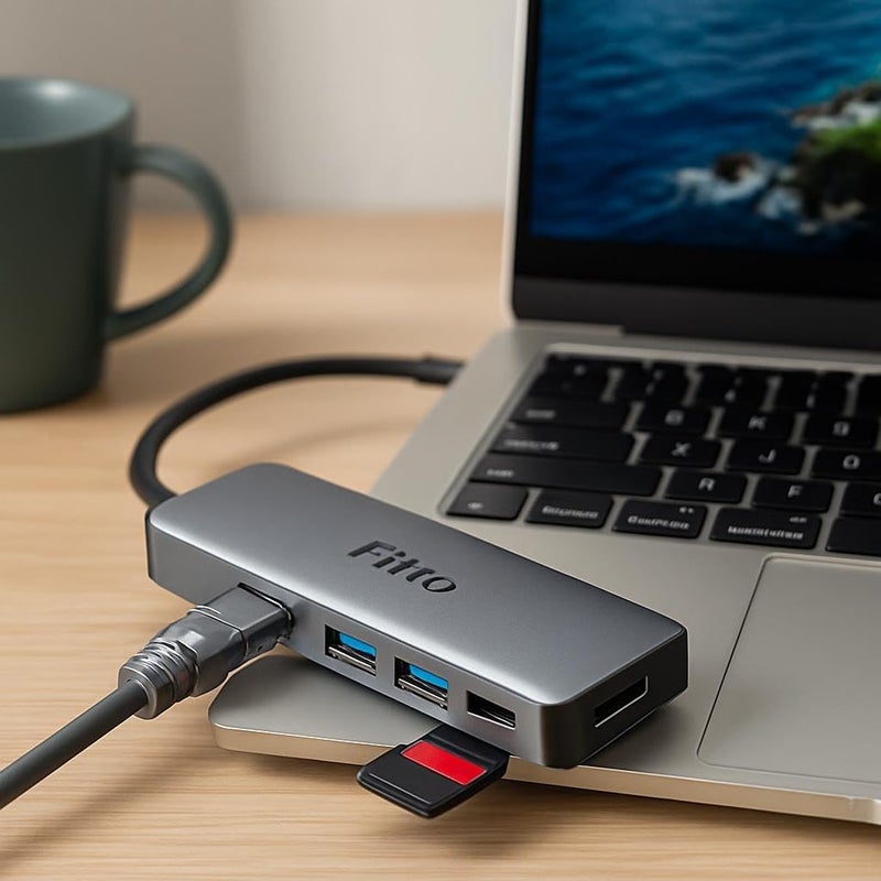 Fitto 8 in 1 USB C Hub, Type C to HDTV, R345, TF/SD, USBx2, PD, Type C - Image 2