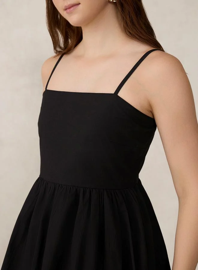 OUTZIDR Black Solid Bubble Hem Mini Dress