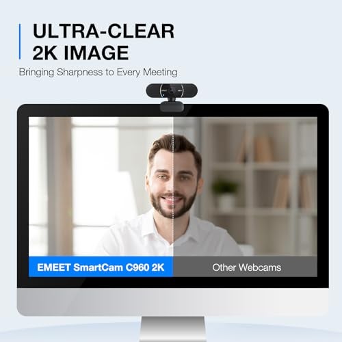 EMEET C960 2K Webcam with Microphone, 2K QHD, 2 Noise-Reduction Mics, TOF Autofocus Streaming Webcam with Privacy Cover, Plug&Play USB Webcam for Calls/Conference, Zoom/Skype/YouTube, Laptop/Desktop - Image 2