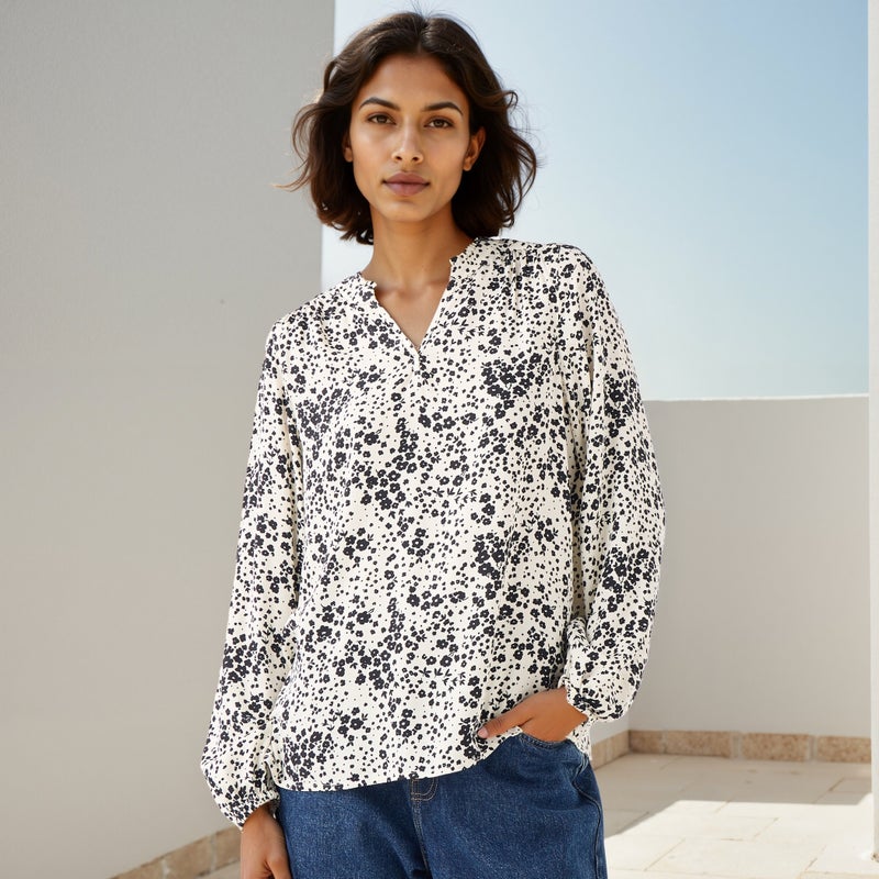 Splash FAV Floral Print Top with Mandarin Collar and Long Sleeves - Image 1