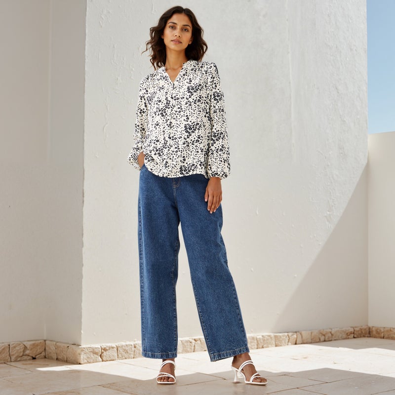 Splash FAV Floral Print Top with Mandarin Collar and Long Sleeves - Image 2