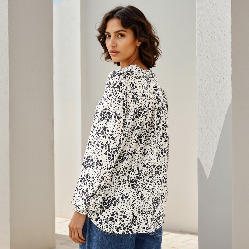 Splash FAV Floral Print Top with Mandarin Collar and Long Sleeves - Image 3