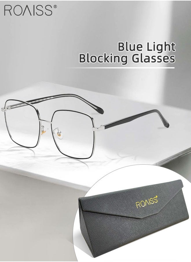 roaiss Blue Light Blocking Glasses Blue Light Filter Computer Reading Gaming TV Phones Square Eyeglasses Fashion Anti Eyestrain Headache Eyewear for Men Women Black Silver 55mm  - Image 1
