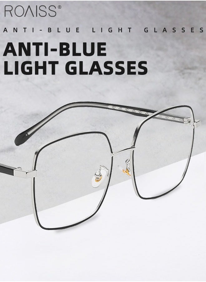roaiss Blue Light Blocking Glasses Blue Light Filter Computer Reading Gaming TV Phones Square Eyeglasses Fashion Anti Eyestrain Headache Eyewear for Men Women Black Silver 55mm  - Image 3