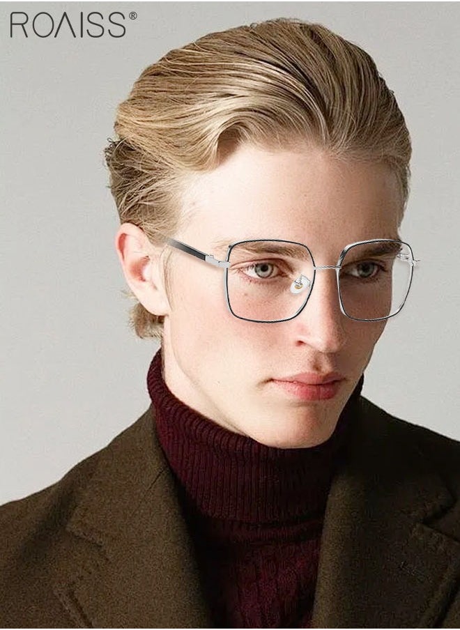 roaiss Blue Light Blocking Glasses Blue Light Filter Computer Reading Gaming TV Phones Square Eyeglasses Fashion Anti Eyestrain Headache Eyewear for Men Women Black Silver 55mm  - Image 2