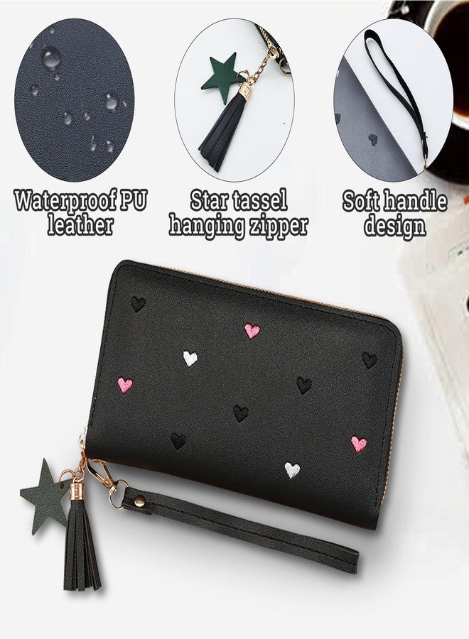 WisePoint Women's Wallets, PU Leather Ladies Wallet Wristlet Wallets for Women with Detachable Handle, Multi Slots Travel Wallet Womens Wallet for Shopping, Dating, Travel (black) - Image 2