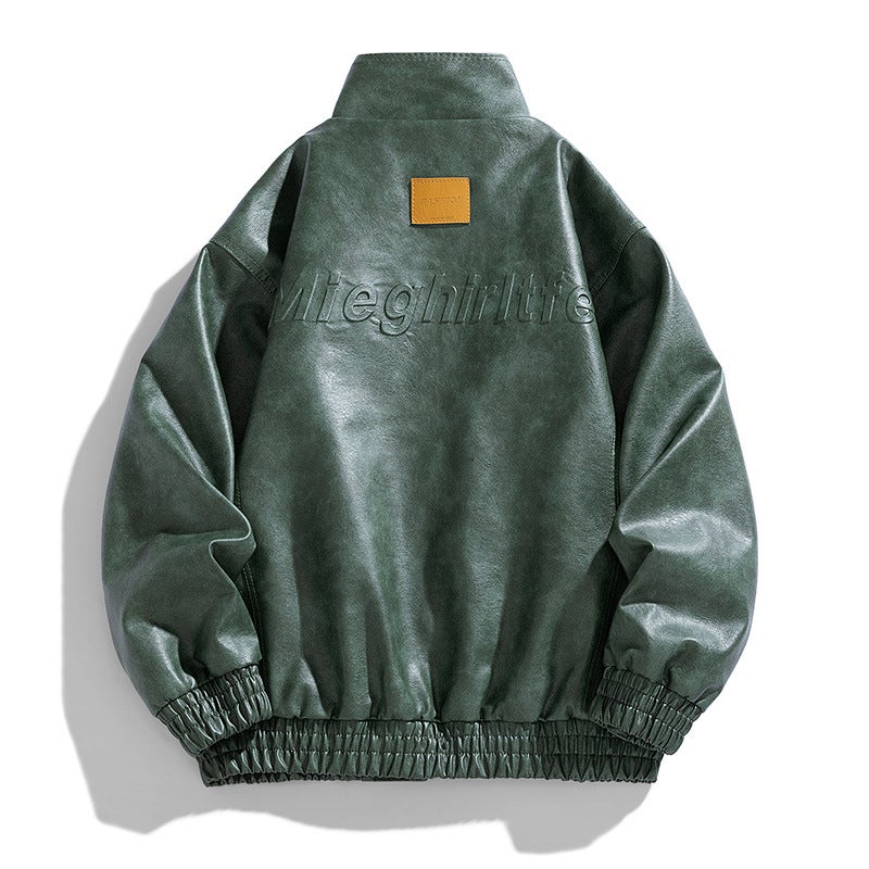 American Pu Leather Men'S Jacket New Vertical Collar Biker Clothes All-Match Fashionable Jacket Coat - Image 5