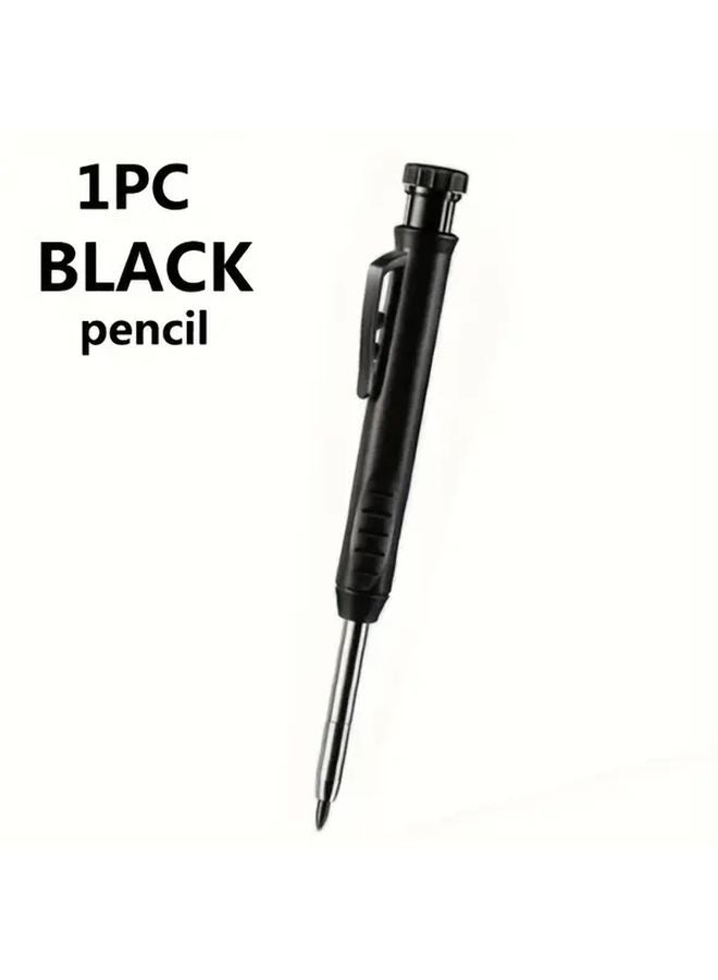 Black Carpentry Pen 2.8mm Deep Hole Marker with Sharpener for Wood Metal Plastic Includes 6 Refills - Image 1