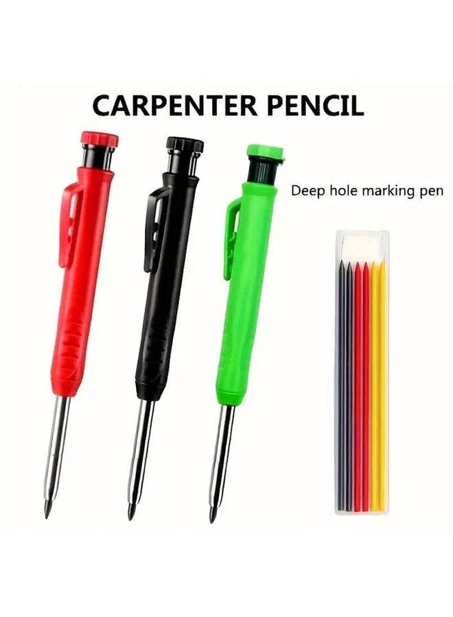 Black Carpentry Pen 2.8mm Deep Hole Marker with Sharpener for Wood Metal Plastic Includes 6 Refills - Image 2