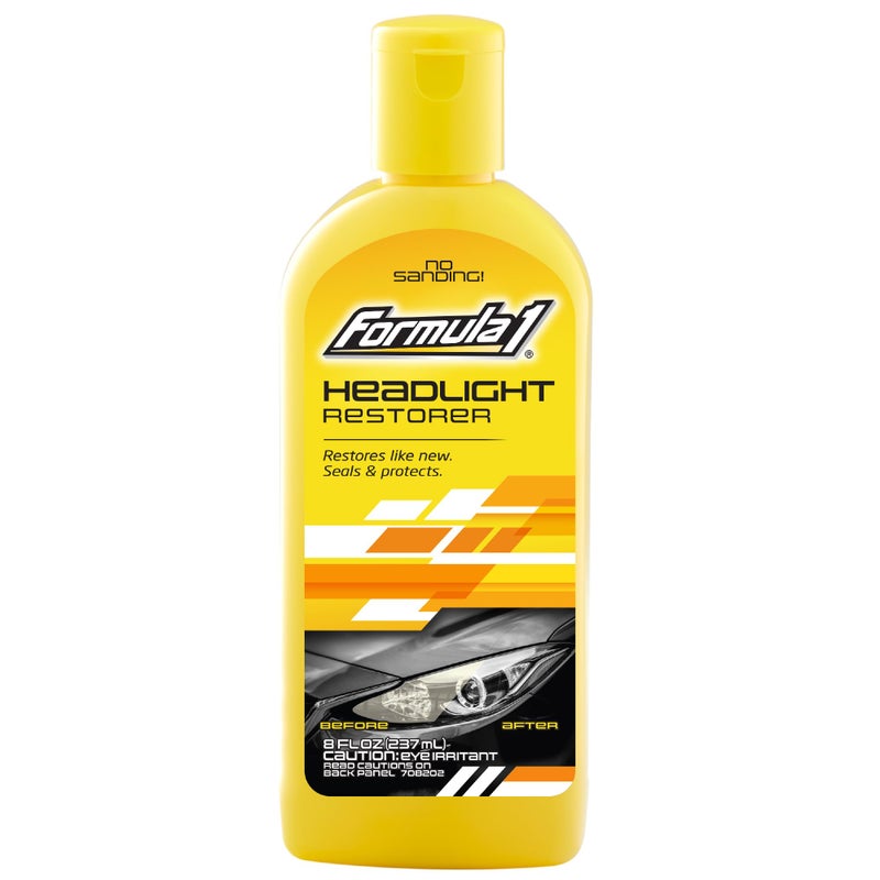 Formula 1 Headlight Restorer-Car Detailing Solution - 8 Fl oz Restores Cloudy and Yellowed Headlights & Improves Night Driving Visibility-One-Step Easy Application Glass Headlight Cleaner for Vehicles - Image 1
