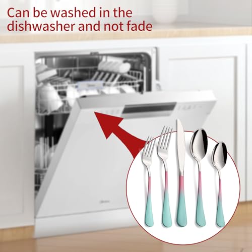 Onlycooker Colorful Silverware Set 20 Piece 18/0 Stainless Steel Flatware Pink and Green Handle Cutlery Set Service for 4 Fork Knife Spoon Set Mirror Finish Dishwasher Safe - Image 5