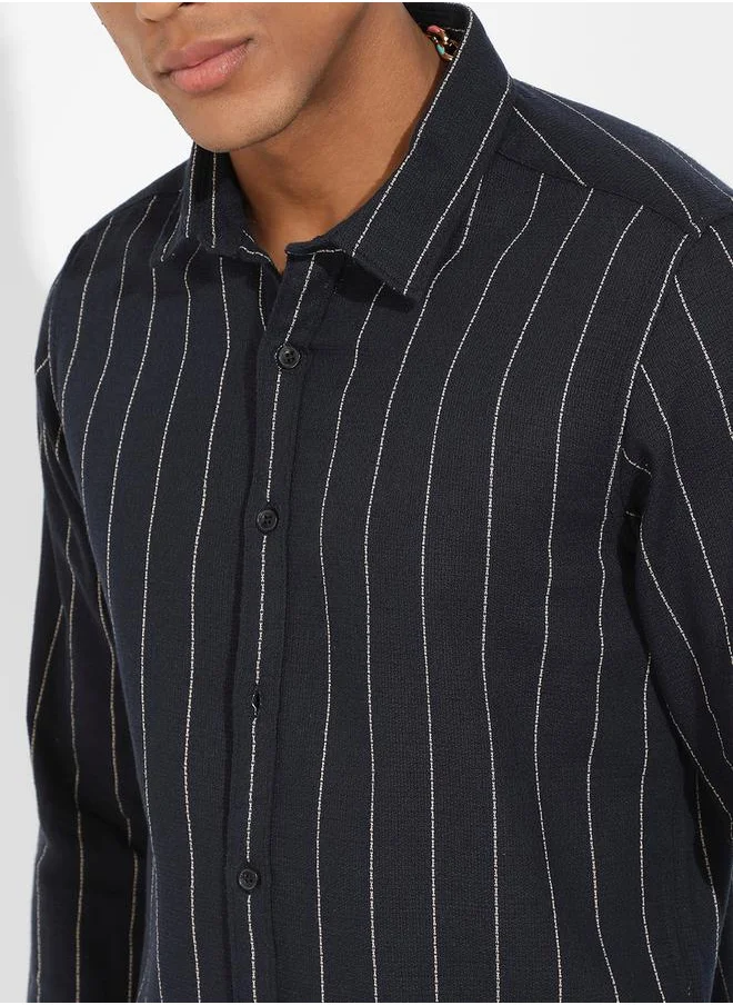 Campus Sutra Pinstriped Button Down Shirt