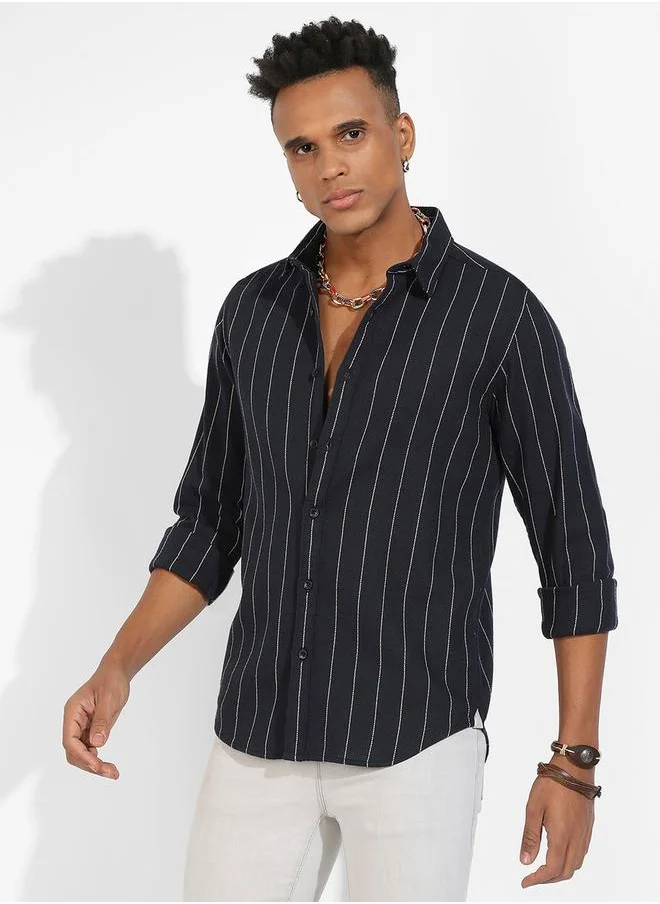 Campus Sutra Pinstriped Button Down Shirt