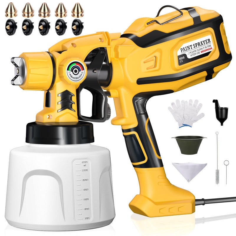 Cosyjazz Paint Sprayer, Cosyjazz 1200W HVLP Spray Paint Gun with 5 Nozzles & 3 Spray Patterns, Adjustable Flow Control, 1400ml Container & Cleaning Tools, for House Painting, Fences, Cabinets, Walls etc. - Image 1