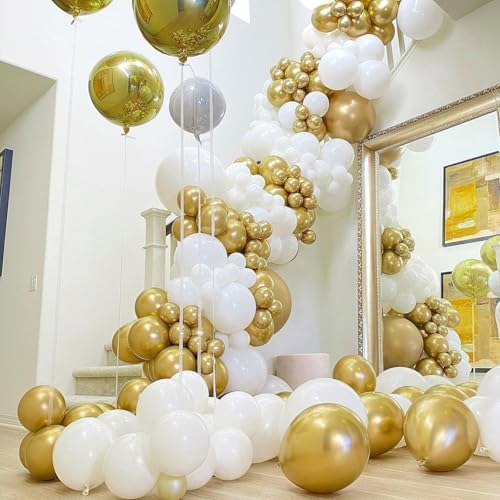 PartyWoo White and Gold Balloons, 140 pcs White and Metallic Gold Balloons Different Sizes Pack of 18 Inch 12 Inch 10 Inch 5 Inch for Balloon Garland or Arch as Birthday Decorations, Party Decorations - Image 5