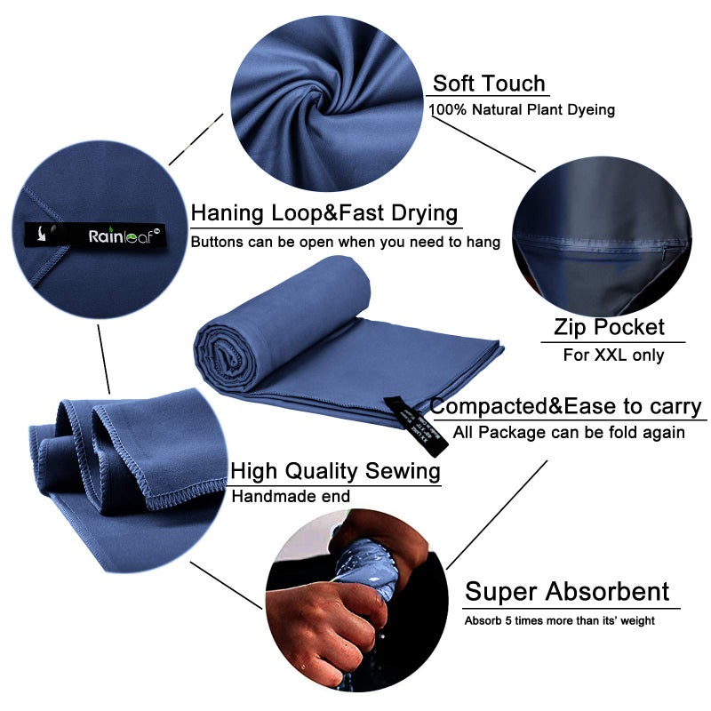 Rainleaf Microfiber Towel Navy Blue 24 X 48 Inches - Image 4