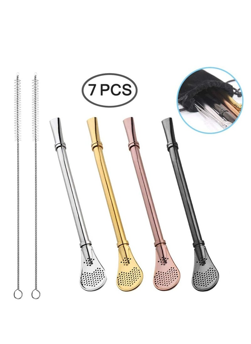 Oasisgalore 4 Pcs Premium Spoons Bombillas Yerba Mate Straw, Drinking Stirring Spoon Head Filter Straws with 2 Cleaning Brushes.  - Image 2