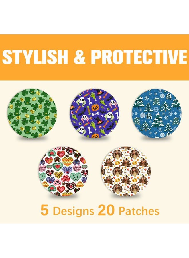 Kuruyo 20Pcs G7 Over Patches & Stelo Overpatches Waterproof & Sweatproof, Latex-Free Hypoallergenic,15 Days Long-Stay Christmas CGM Sensor Covers Adhesive Tape Without Hole, 5 Festival Designs - Image 3