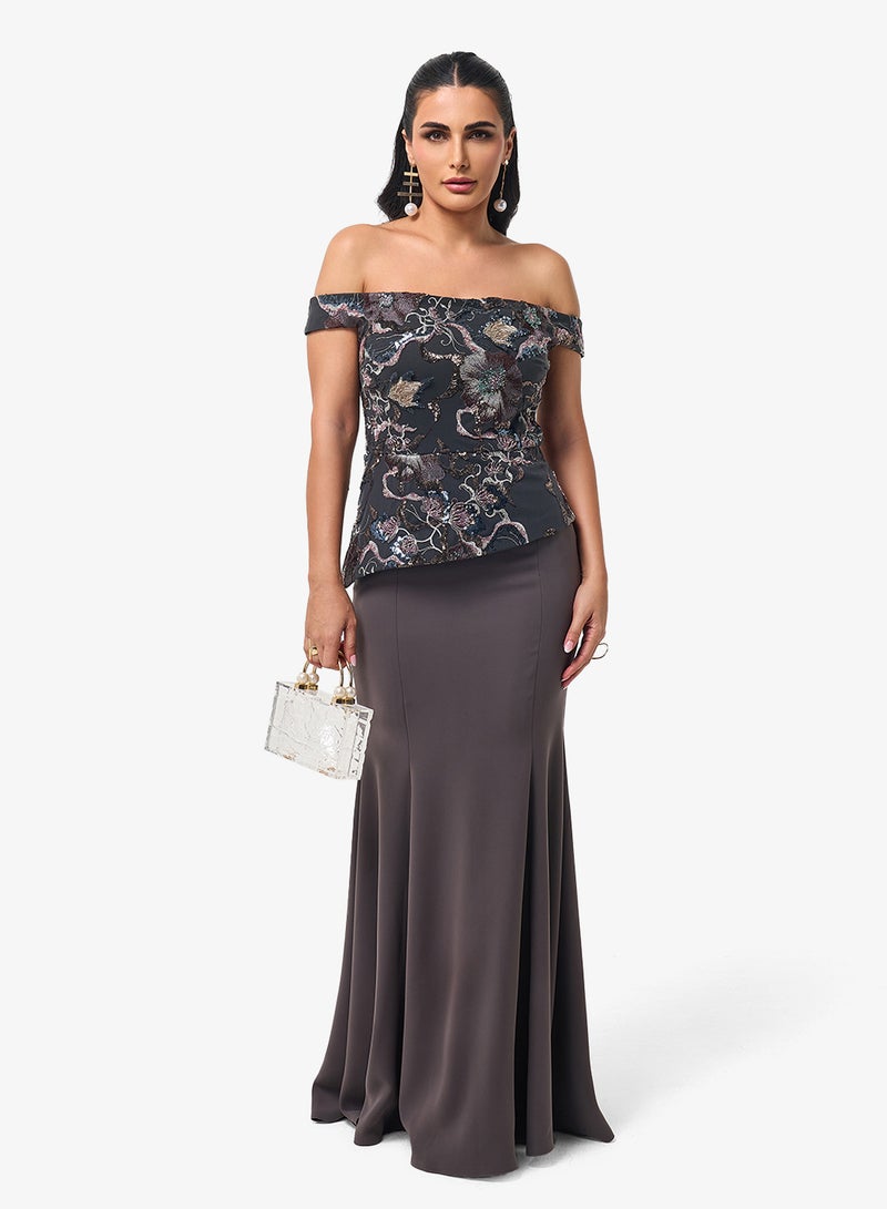 Threadz by Ajooni Off Shoulder Maxi Dress - Image 1