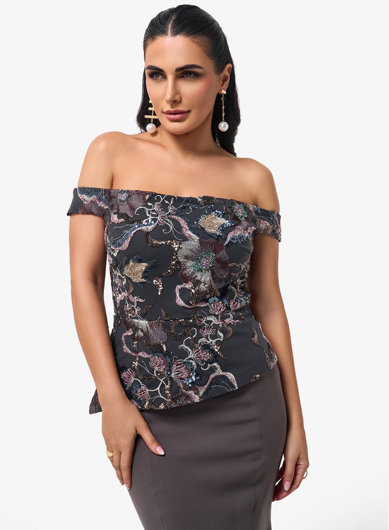 Threadz by Ajooni Off Shoulder Maxi Dress - Image 3