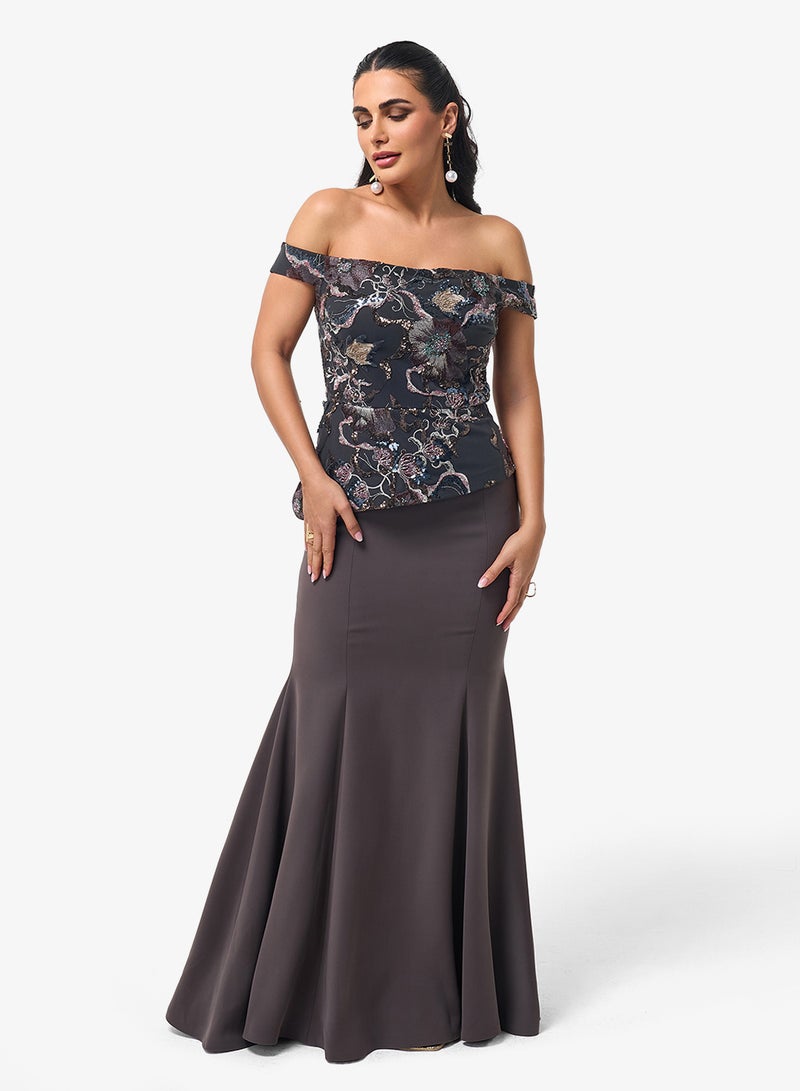 Threadz by Ajooni Off Shoulder Maxi Dress - Image 4