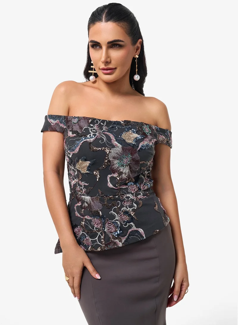 Threadz By Ajooni  Off Shoulder Maxi Dress for Women | Best Price UAE