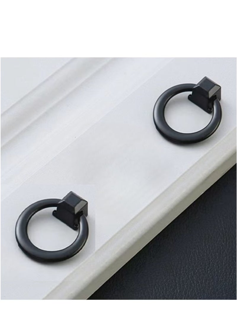 Ailily 6pcs Round Ring knob,  Ring Pull Handles for Dresser Drawer Ring Pulls Furniture Hardware Brushed Wardrobe Door Handles (Black)  - Image 3