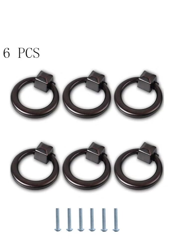 Ailily 6pcs Round Ring knob,  Ring Pull Handles for Dresser Drawer Ring Pulls Furniture Hardware Brushed Wardrobe Door Handles (Black)  - Image 1