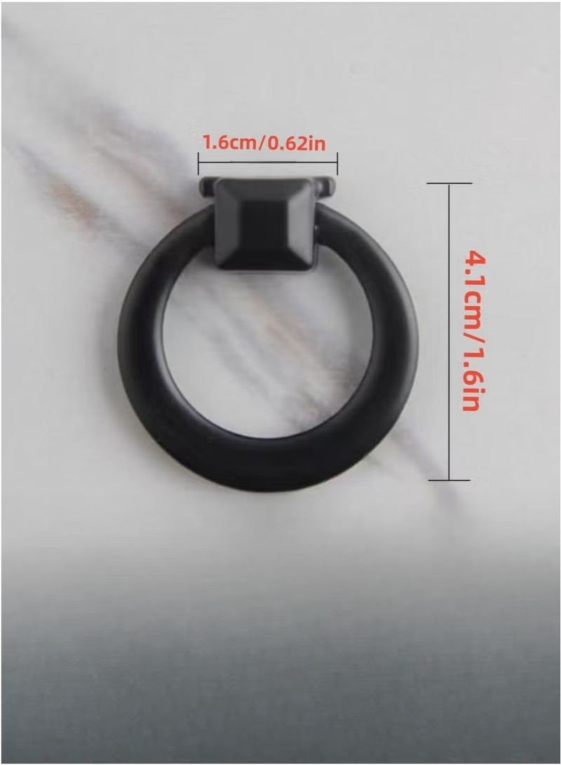 Ailily 6pcs Round Ring knob,  Ring Pull Handles for Dresser Drawer Ring Pulls Furniture Hardware Brushed Wardrobe Door Handles (Black)  - Image 2