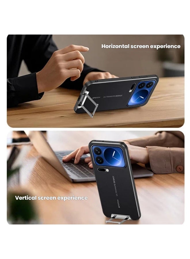 general Case for Xiaomi 17 Pro Max with Retractable Hidden Kickstand, Fingerprint and Sweat Resistance Leather Protective Case with Raised Camera Protection - Image 3