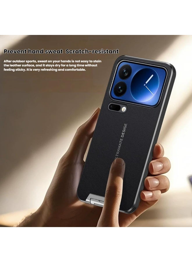 general Case for Xiaomi 17 Pro Max with Retractable Hidden Kickstand, Fingerprint and Sweat Resistance Leather Protective Case with Raised Camera Protection - Image 4