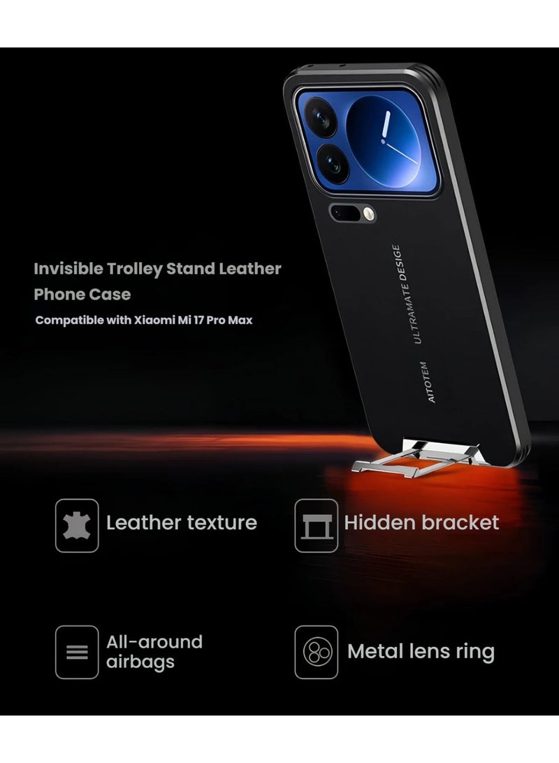 general Case for Xiaomi 17 Pro Max with Retractable Hidden Kickstand, Fingerprint and Sweat Resistance Leather Protective Case with Raised Camera Protection - Image 2