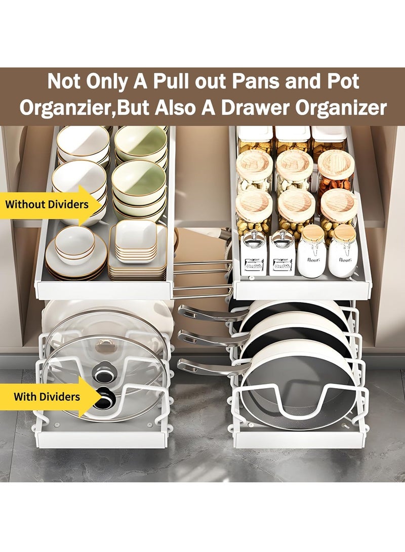 XiuWoo No Drill Metal Pull-Out Cabinet Drawer Shelf Organizer, Slide Out Drawer Pan Storage Shelves, Kitchenware Storage Rack, Roll-Out Sliding Drawer, Sliding Under Sink storage with 8 Adjustable Dividers  - Image 2